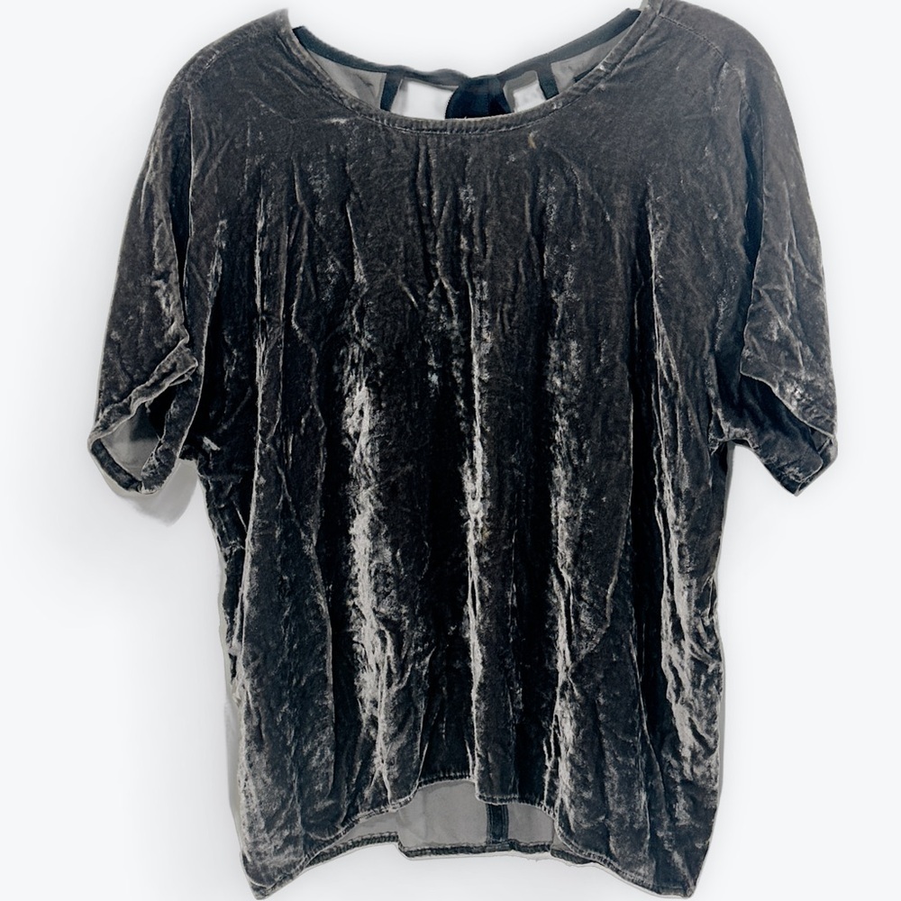 Madewell Silver Grey Shimmer Velvet Relaxed Short Sleeve Tee Back Tie Size XS